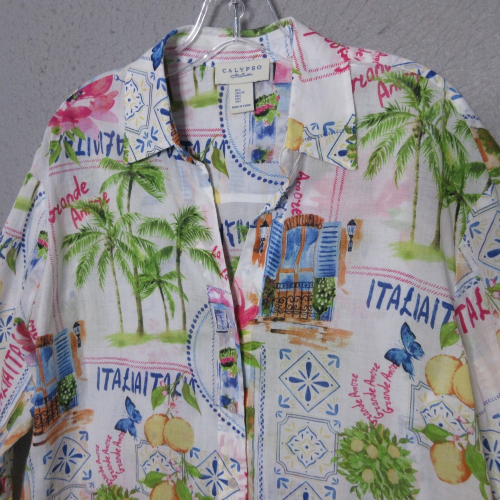 Calypso St Barth Top L Italy Tropical Palm Tree Lemon Cotton Resort Colorful Art